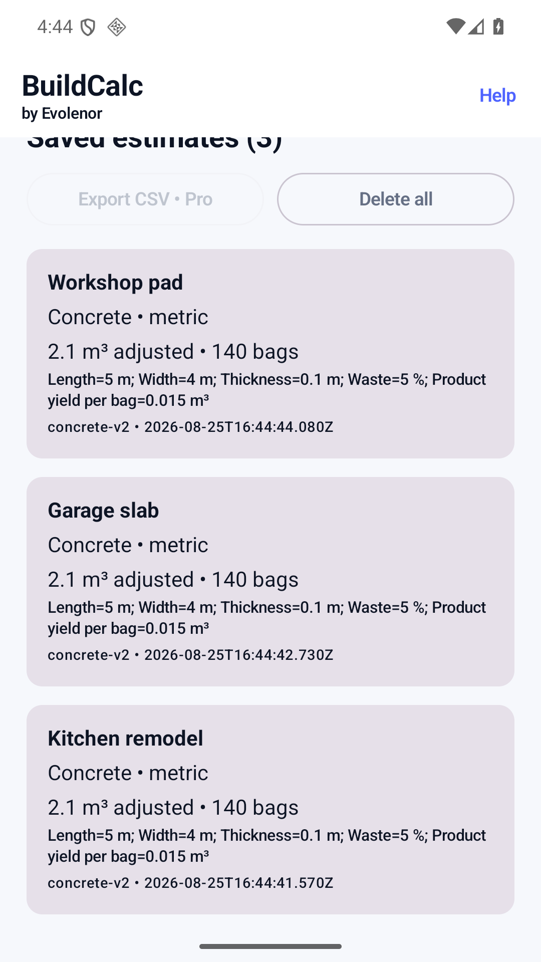 Interfaz de proyectos guardados de BuildCalc