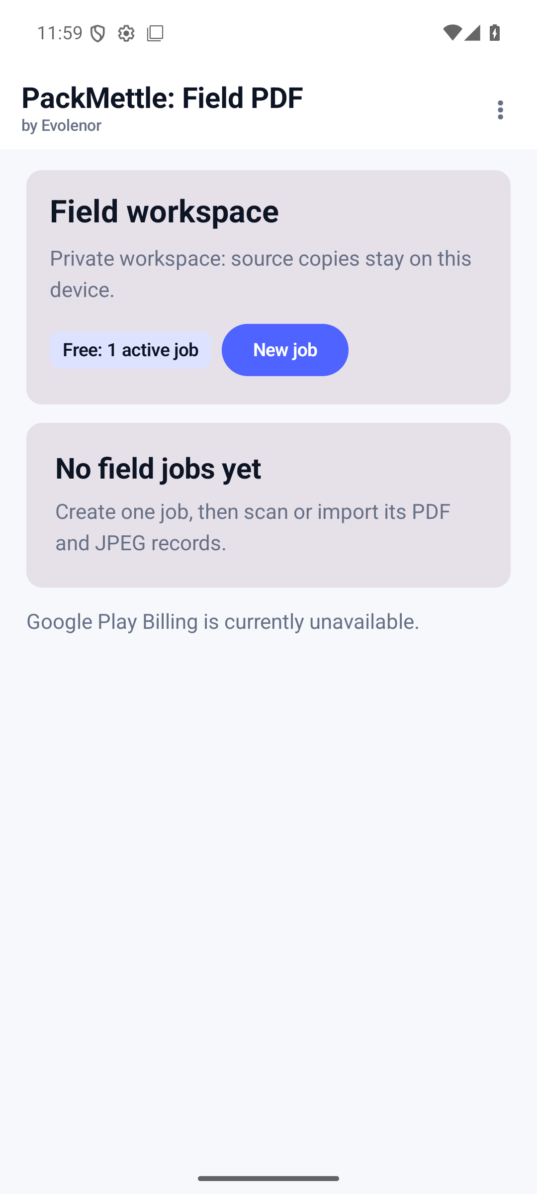 PackMettle empty workspace and free active job