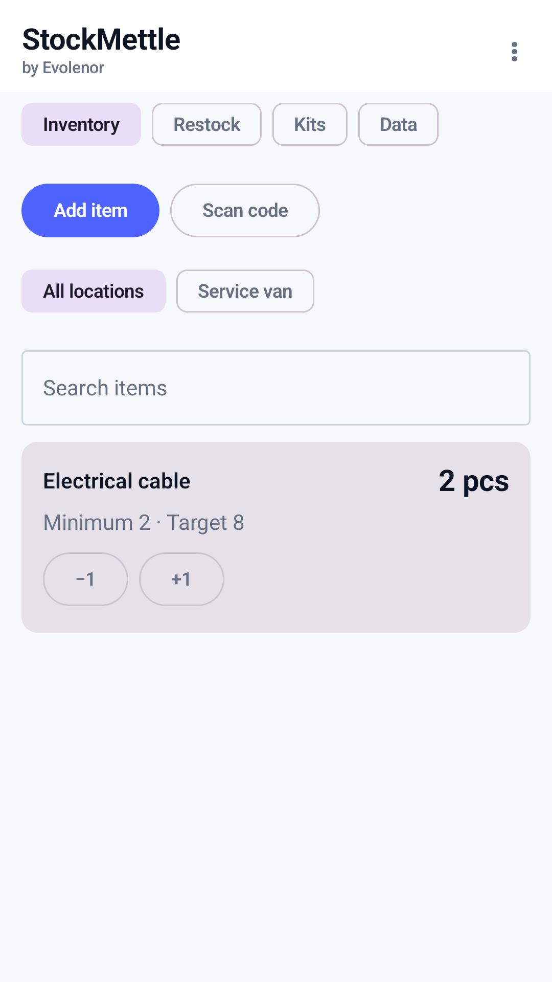 StockMettle inventory count on Android